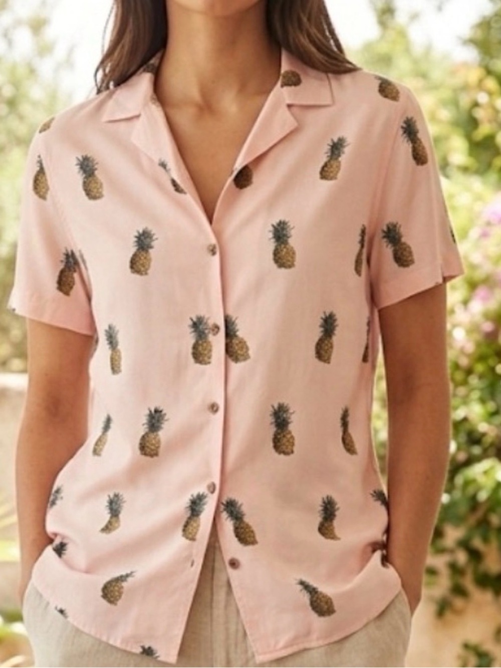 💕Silent Show Pick💕Blue Notes short sleeve lightweight pineapple button down shir
